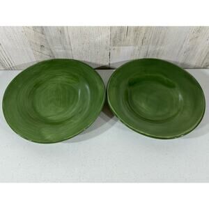 Pottery Barn Sausalito Moss Green 10” Salad Plates Set of 2 Hand-painted Mexico